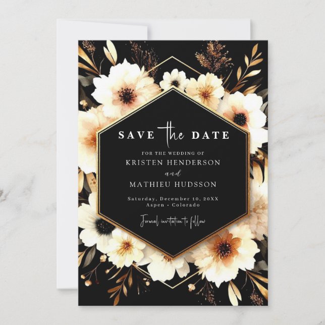 Reserve A Data Casamento Dourado e Negra Chic (Frente)
