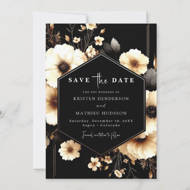 Reserve A Data Casamento Dourado e Negra-Na moda Romântico (Frente)