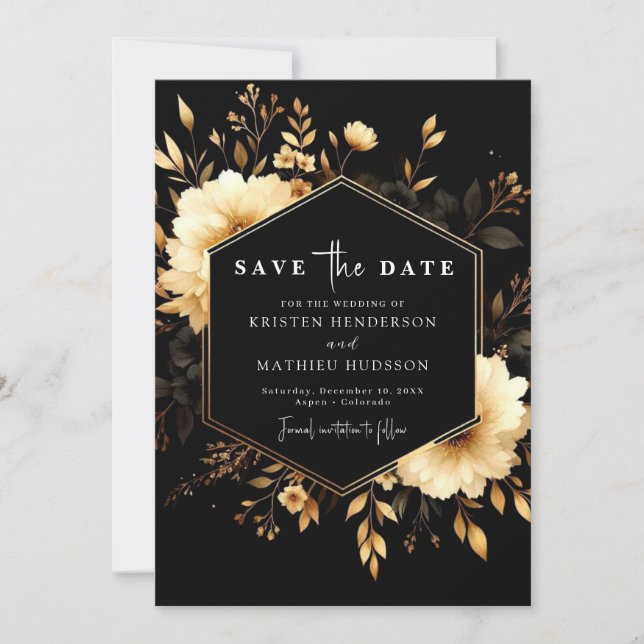 Reserve A Data Casamento Dourado e Negra Romântico Boho (Frente)
