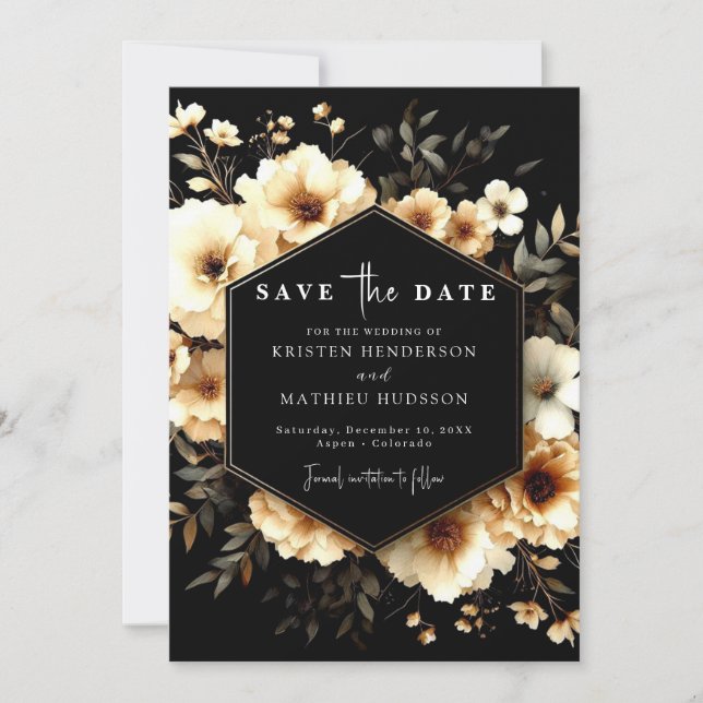 Reserve A Data Casamento Dourado e Negro Clássico (Frente)