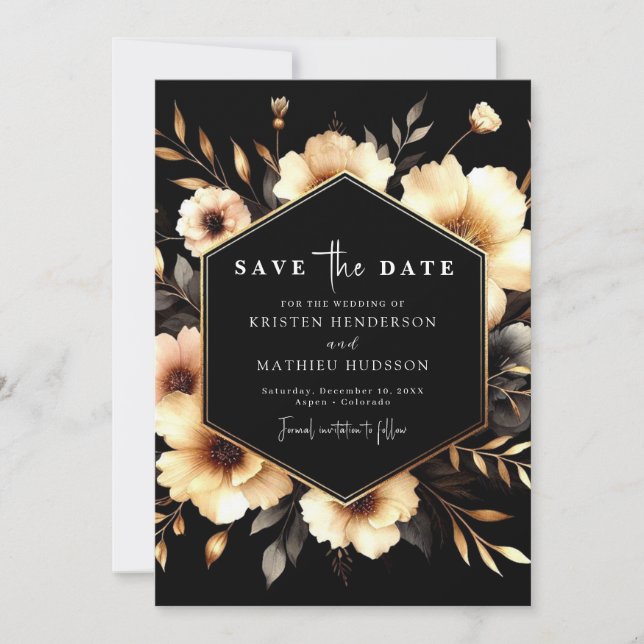 Reserve A Data Casamento Dourado e Negro Digital Chic (Frente)