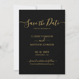 Reserve A Data Casamento Dourado e Negro Minimalista de Script El