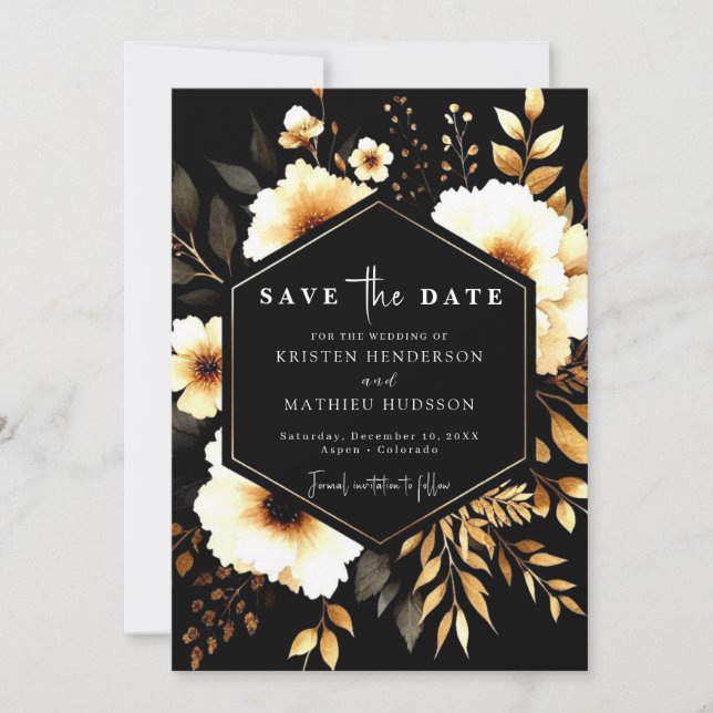 Reserve A Data Casamento Dourado e Negro Russo Personalizado (Frente)