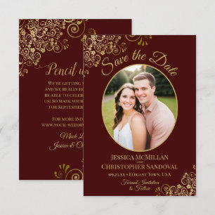 Reserve A Data Casamento Dourado Elegante de Lace e Oval Foto Bur