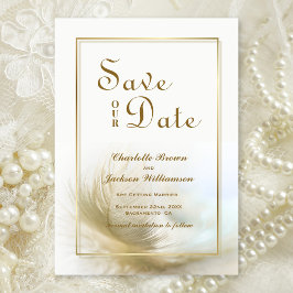 Reserve A Data Casamento Dourado elegante de pena Salve a Data