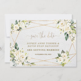 Reserve A Data Casamento Dourado Floral Branco da Aquarela Encant