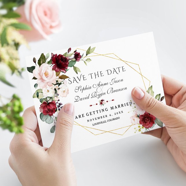 Reserve A Data Casamento Dourado Floral de Blush Burgundy Elegant (Criador carregado)