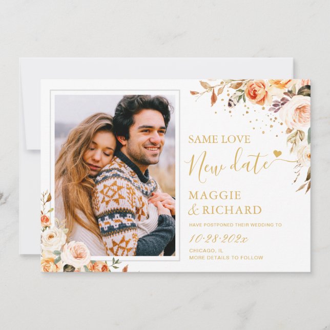 Reserve A Data Casamento Dourado Floral de Foto Rustic Autumn Adi (Frente)