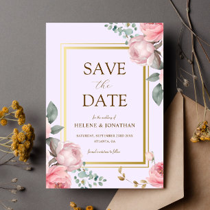 Reserve A Data Casamento Dourado Floral Elegante Blush Pink