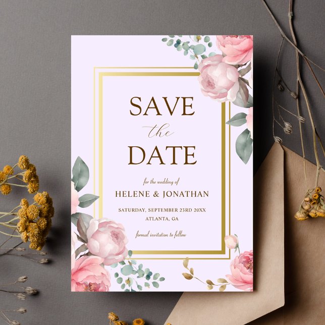 Reserve A Data Casamento Dourado Floral Elegante Blush Pink (Blush Pink Gold Floral Elegant Wedding Save The Date)