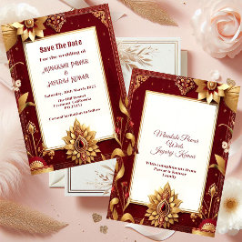 Reserve A Data Casamento Dourado Floral Motif Assimétrico Grande 