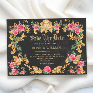 Reserve A Data Casamento dourado ornamentado floral vitoriano
