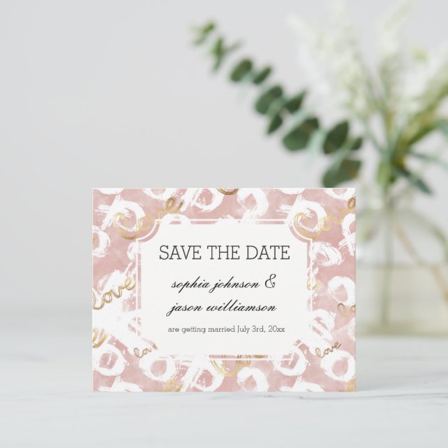 Reserve A Data Casamento Dourado Pink White Love XO salvar data (Em pé/Frente)