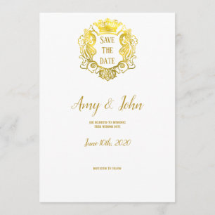 Reserve A Data Casamento Dourado Real De Crest Elegante Salvar A 
