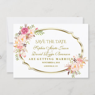 Reserve A Data Casamento Dourado Romântico Blush Rosa