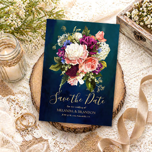 Reserve A Data Casamento Dourado Romântico do Buquê Floral Emeral