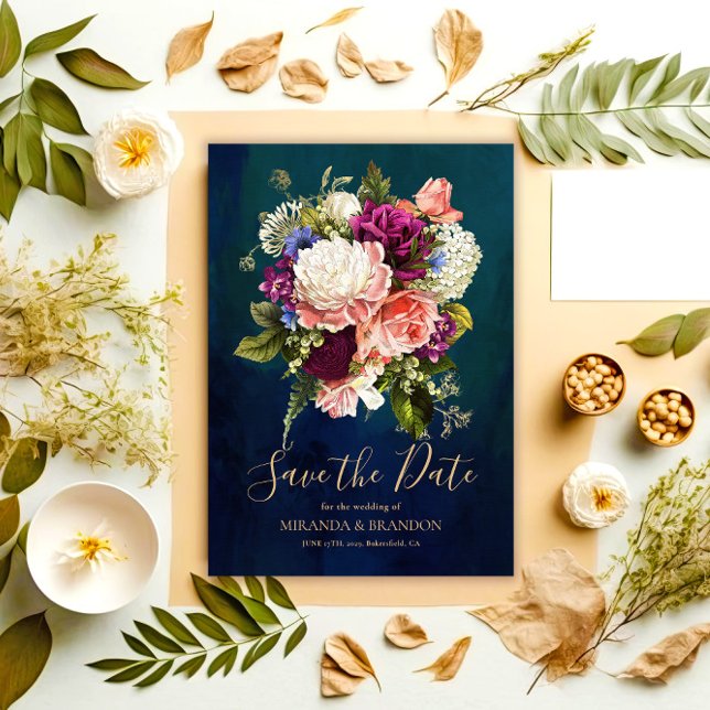 Reserve A Data Casamento Dourado Romântico do Buquê Floral Emeral (Criador carregado)