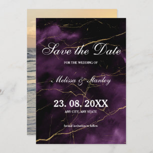 Reserve A Data Casamento Dourado Roxo Simples e Elegante Moderno