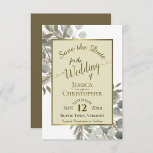 Reserve A Data Casamento Dourado Rustic Watercolor Eucalyptus & P