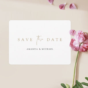 Reserve A Data Casamento Dourado Simples Elegante Minimalista