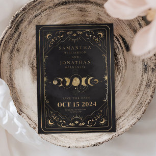 Reserve A Data Casamento Dourado Tarot Celestial Preto e Faux