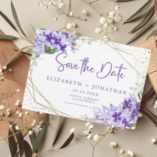 Reserve A Data Casamento Dourado Verde Floral Verde Roxo Moderno