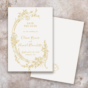 Reserve A Data Casamento Dourado Vintage Barroco Elegante Chinois