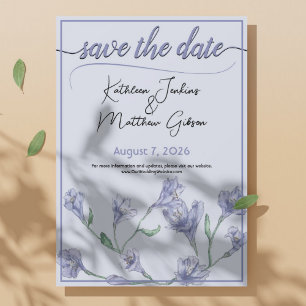 Reserve A Data Casamento Dusty Blue Floral Watercolor