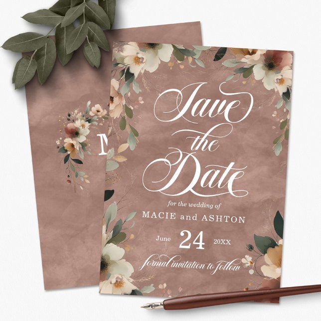 Reserve A Data Casamento Eethal Elegance Rosewood Watercolor (Step into a world where love and nature intertwine, with our Ethereal Elegance Save the Dates.)