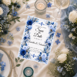Reserve A Data Casamento Elegância Azul de Inverno Encantado