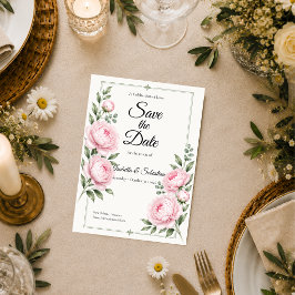 Reserve A Data Casamento Elegância Peônia Rosa Romântico