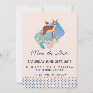 Reserve A Data Casamento Elegância Rústica Cervo Aquarela Marrom 