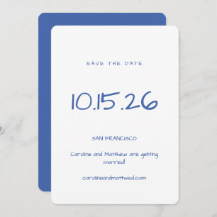 Reserve A Data Casamento Elegante Azul Branco Mínimo Escrito Manu