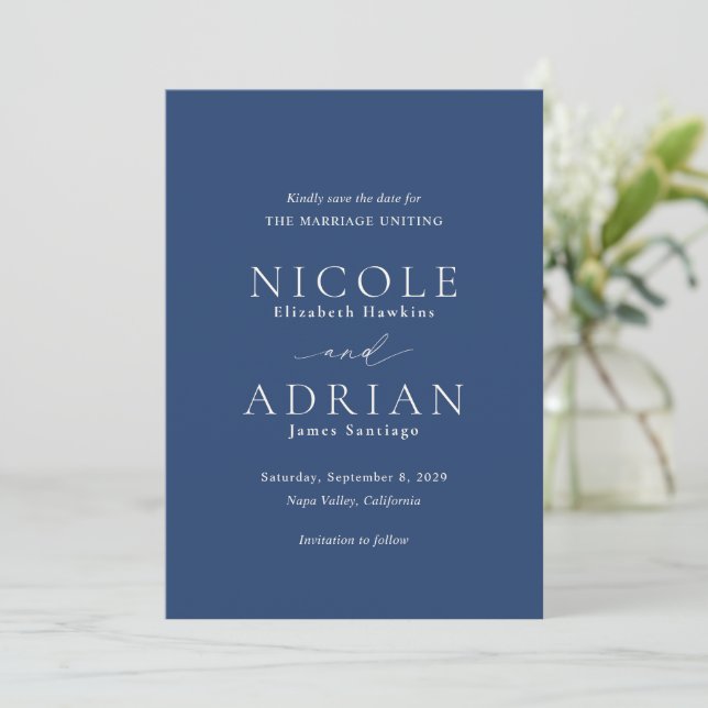 Reserve A Data Casamento Elegante Azul Marinho Clássico (Em pé/Frente)