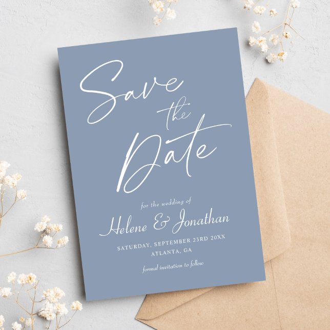 Reserve A Data Casamento Elegante Azul Mineiro Moderno (Modern Minimalist Dusty Blue Elegant Wedding Save The Date)