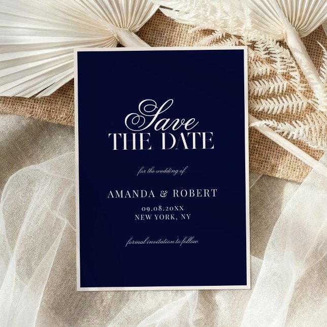 Reserve A Data Casamento Elegante Azul Naval Old Money (Criador carregado)