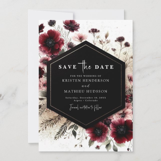 Reserve A Data Casamento Elegante Boho Burgundy (Frente)