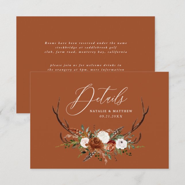 Reserve A Data Casamento elegante botânico de Stag terracotta (Frente/Verso)