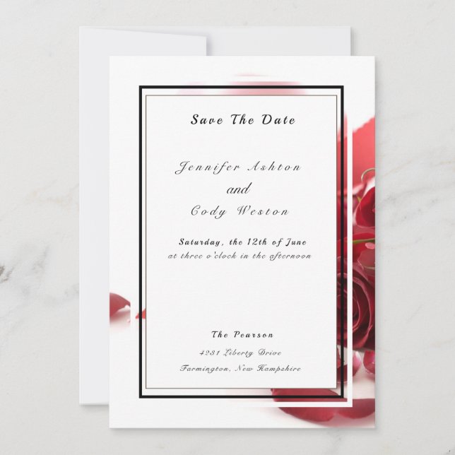 Reserve A Data Casamento Elegante Branco com Acentos Pretos e Ros (Frente)