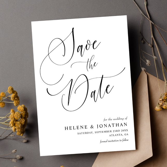 Reserve A Data Casamento Elegante Branco Negro na moda Minimalist (Stylish Minimalist Black White Elegant Wedding Save The Date)