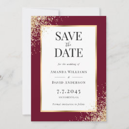 Reserve A Data Casamento Elegante Burgundy Dourado Frame Confetti