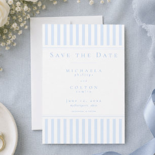 Reserve A Data Casamento Elegante Clássico com Listras Azuis