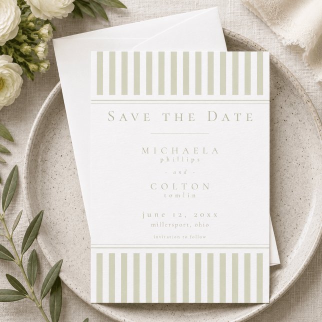 Reserve A Data Casamento Elegante Clássico com Listras em Verde S (Criador carregado)