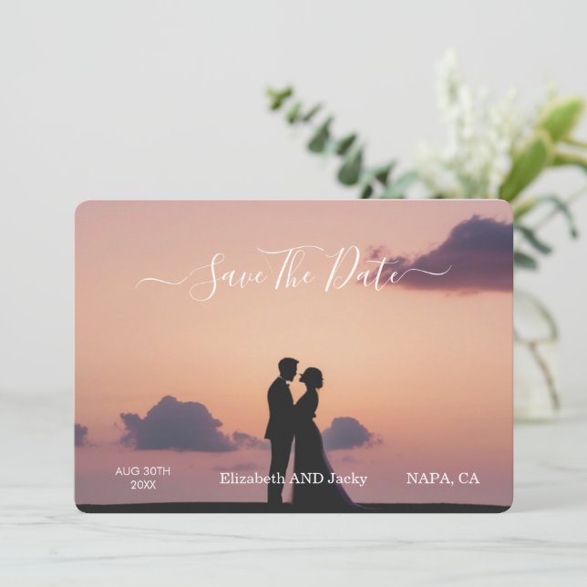 Reserve A Data Casamento Elegante Clássico Preto e Branco Caligra (Em pé/Frente)