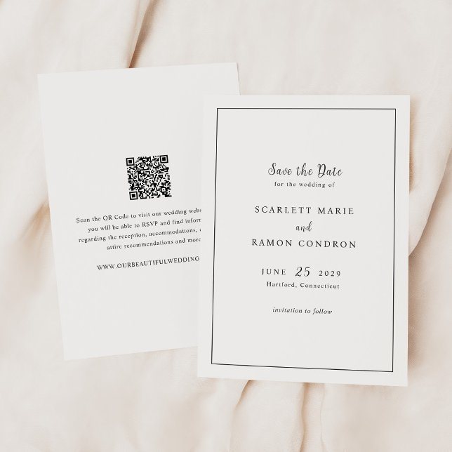 Reserve A Data Casamento Elegante Código QR Preto e Branco Atempo (Criador carregado)