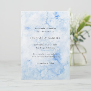 Reserve A Data Casamento Elegante com Aquarela Azul Moderna