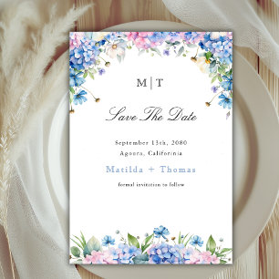 Reserve A Data Casamento Elegante com Bordadura de Hortênsia Azul