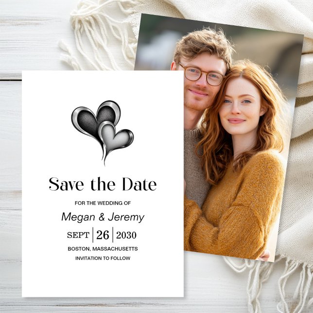 Reserve A Data Casamento Elegante com Corações Pretos e Prateados (Criador carregado)