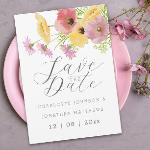 Reserve A Data Casamento Elegante com Flores Silvestres Rosa e Am