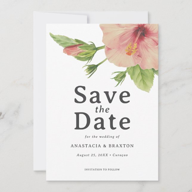 Reserve A Data Casamento Elegante com Hibiscos Tropicais (Frente)
